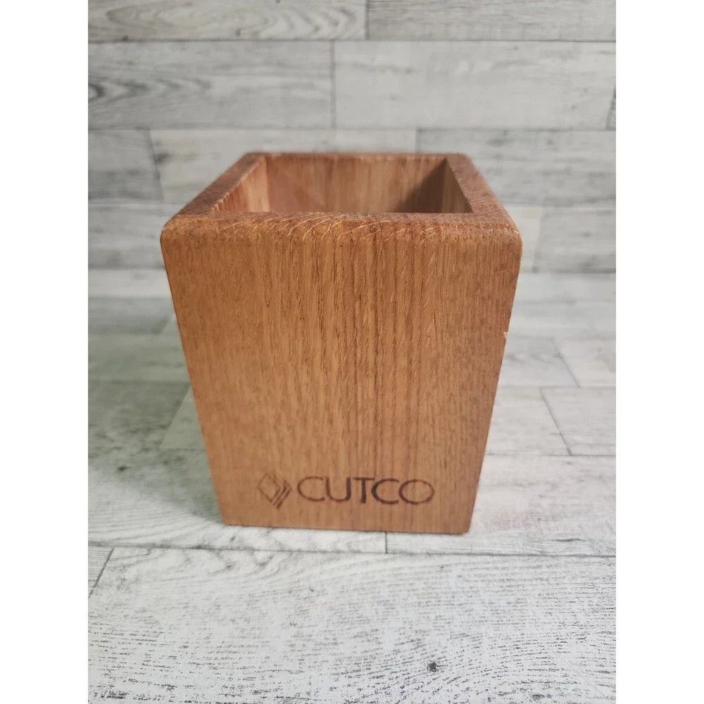 Cutco Wooden Square Utensil Holder Box Caddy Block White Oak 4x4x5 Made in USA